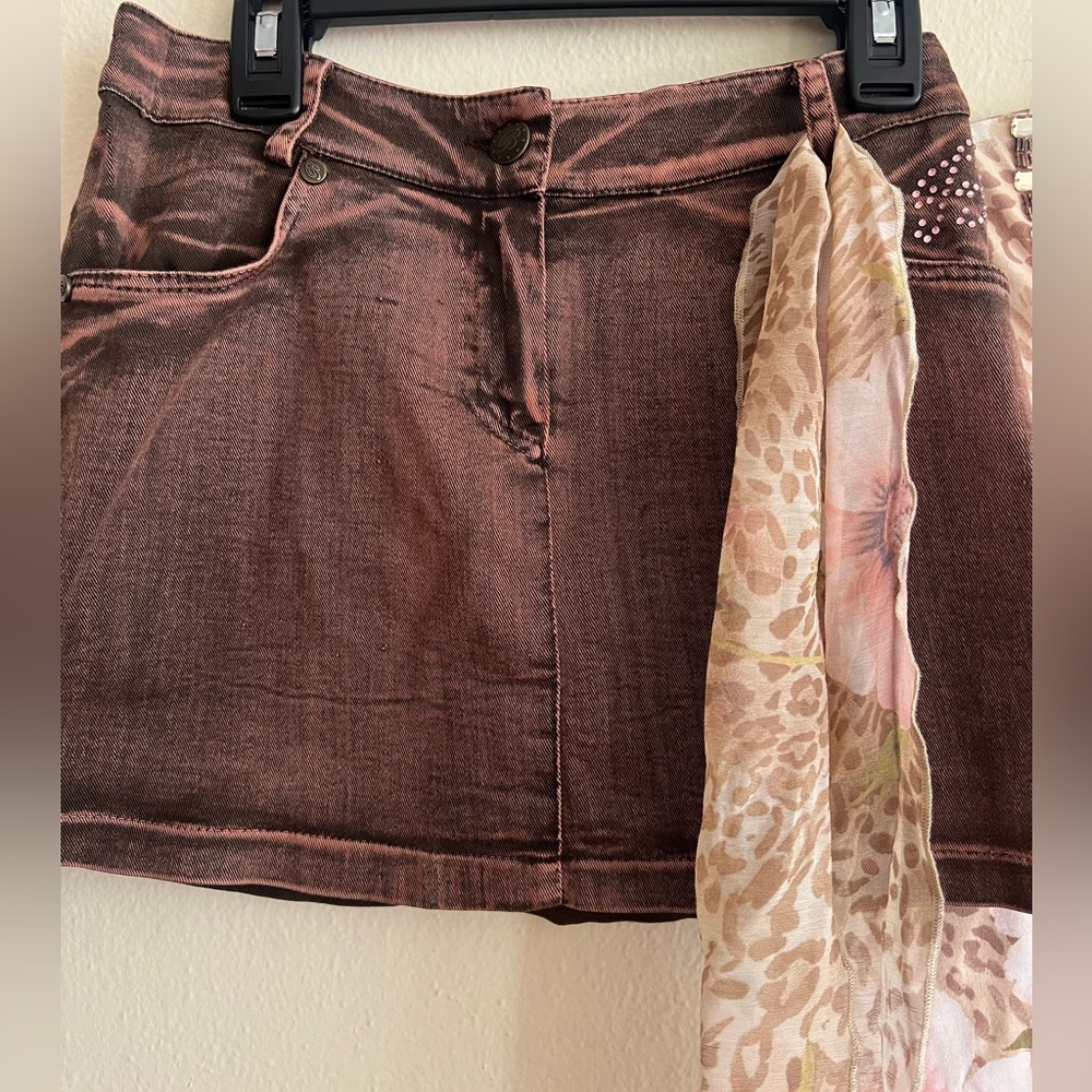 Miss Blumarine Pink Floral Top Brown Skirt jeans 3 Pc Set belt Italy size 10-12 - Picture 11 of 12